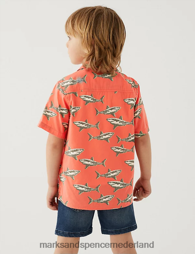 Marks & Spencer kinderen 2-delig katoenrijk haaienshirt en t-shirt oranje mengsel kleding N8VZP8655