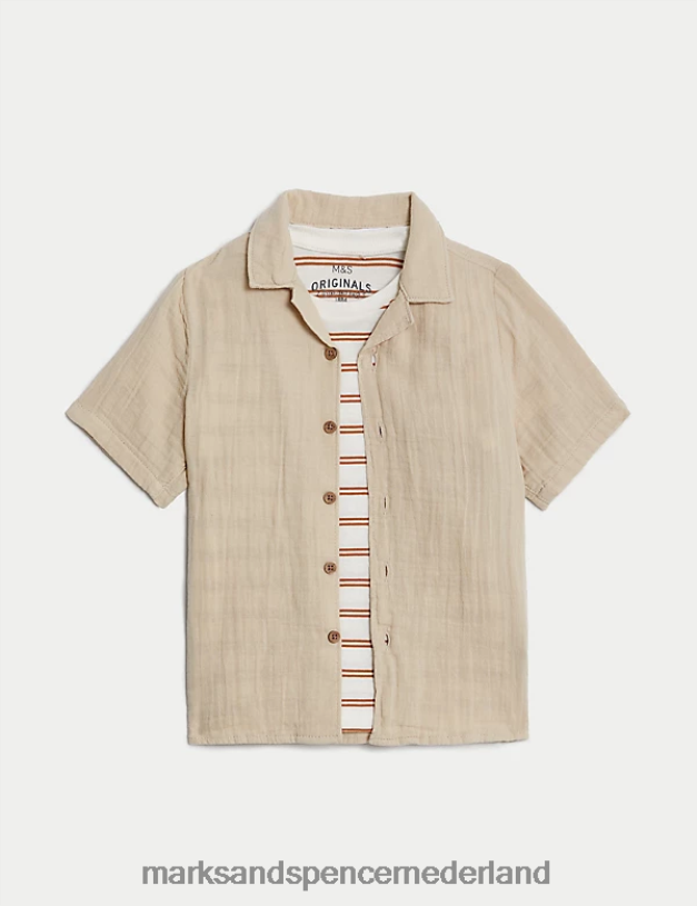 Marks & Spencer kinderen 2-delige set van puur katoenen overhemd en t-shirt steen kleding N8VZP8184