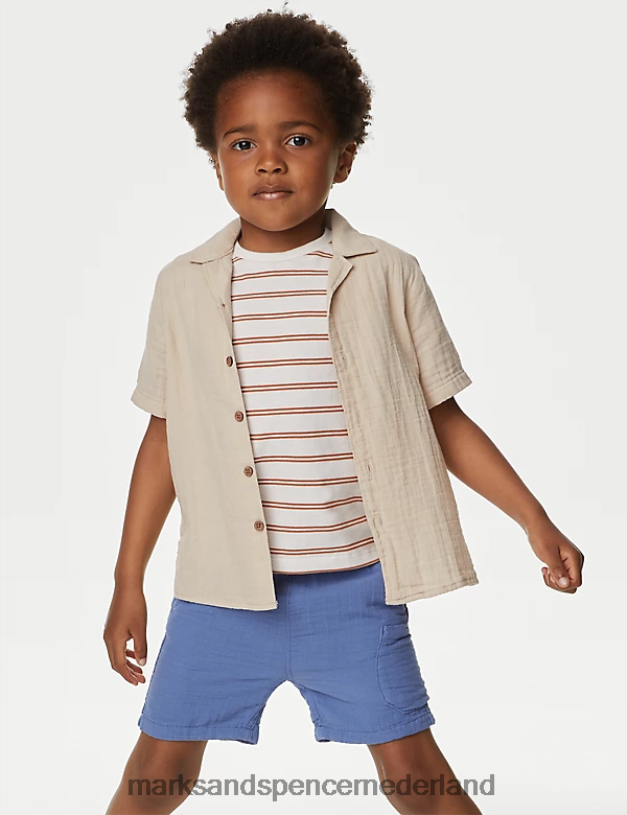 Marks & Spencer kinderen 2-delige set van puur katoenen overhemd en t-shirt steen kleding N8VZP8184