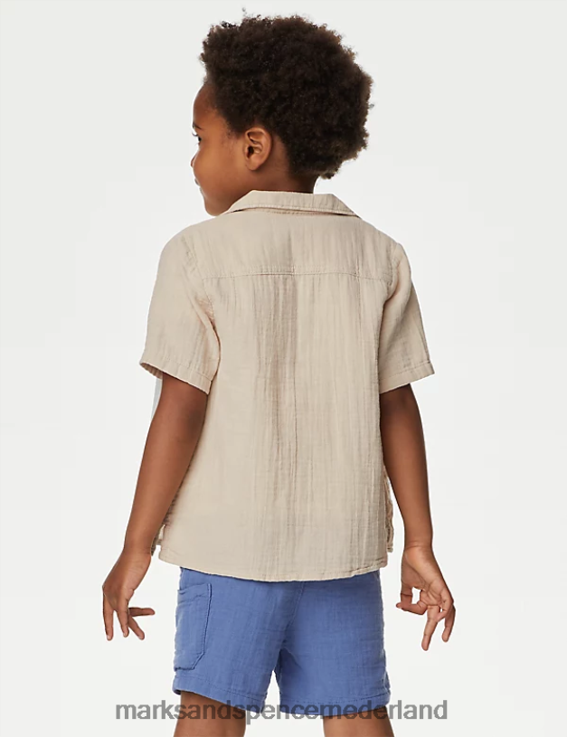 Marks & Spencer kinderen 2-delige set van puur katoenen overhemd en t-shirt steen kleding N8VZP8184