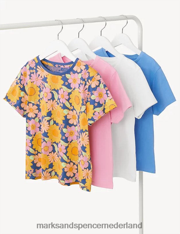 Marks & Spencer kinderen 4 stuks puur katoen, bloemen en effen multi kleding N8VZP9250