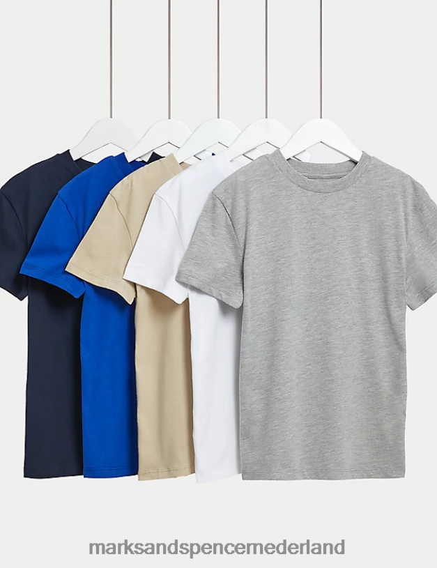 Marks & Spencer kinderen 5 stuks katoenrijke, effen T-shirts multi kleding N8VZP8018