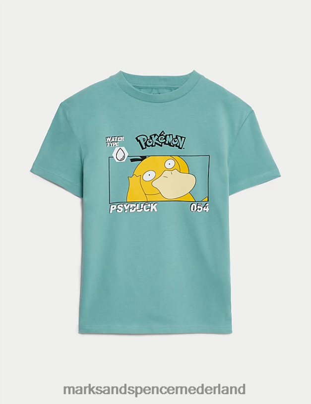 Marks & Spencer kinderen Puur katoenen Pokemon-T-shirt afgestoft aqua kleding N8VZP8218