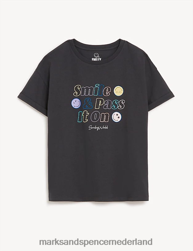 Marks & Spencer kinderen T-shirt met smileyworld-slogan van puur katoen houtskool kleding N8VZP9910