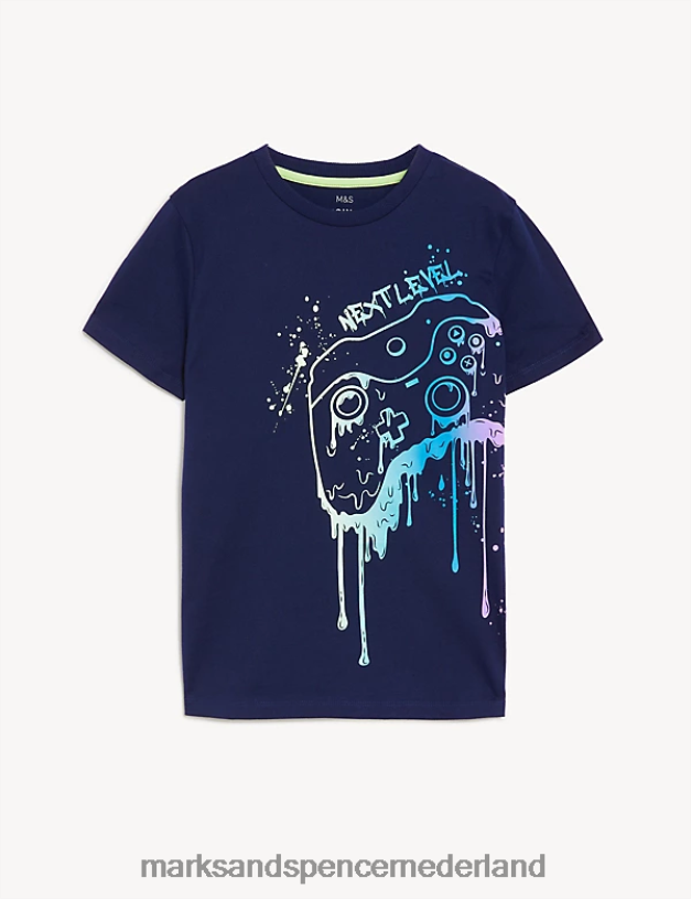 Marks & Spencer kinderen T-shirt voor gameconsole van puur katoen marine kleding N8VZP8284