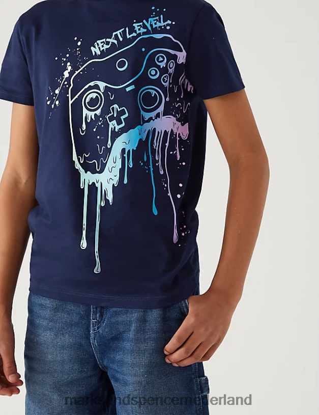 Marks & Spencer kinderen T-shirt voor gameconsole van puur katoen marine kleding N8VZP8284