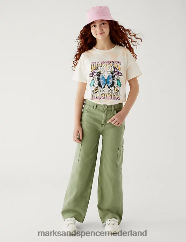 Marks & Spencer kinderen Tie-dye vlinder-T-shirt van puur katoen ivoor kleding N8VZP9894