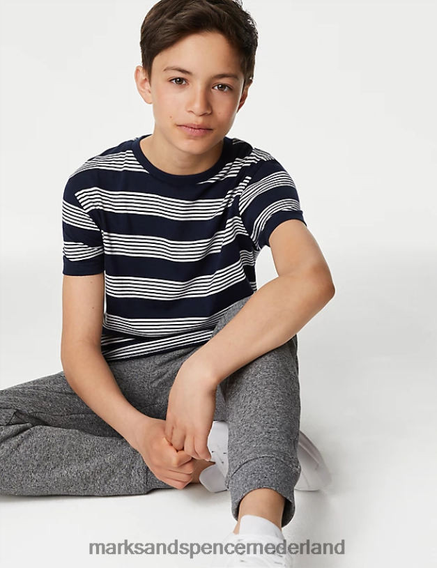 Marks & Spencer kinderen gestreept t-shirt van puur katoen marine kleding N8VZP8611