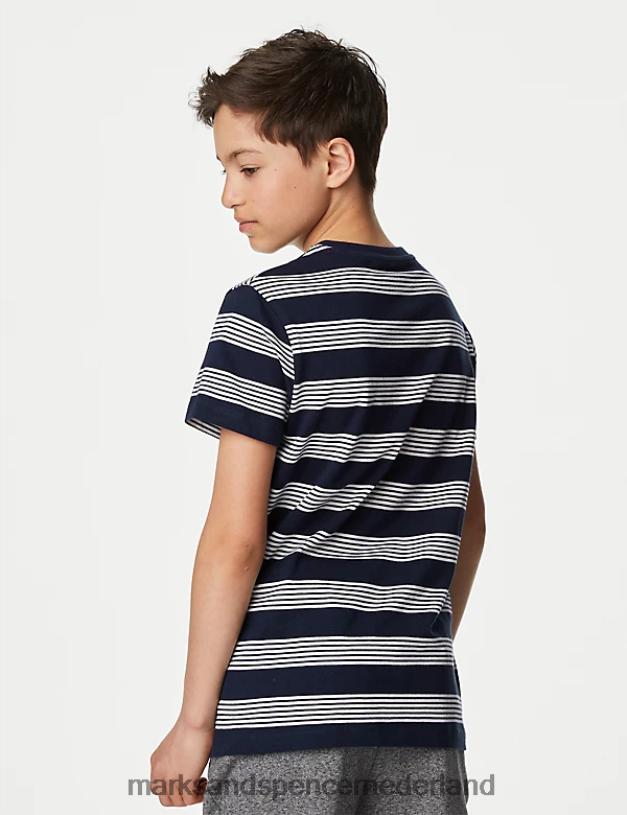 Marks & Spencer kinderen gestreept t-shirt van puur katoen marine kleding N8VZP8611