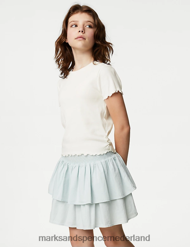 Marks & Spencer kinderen katoenrijk T-shirt met ruches ivoor mix kleding N8VZP9381