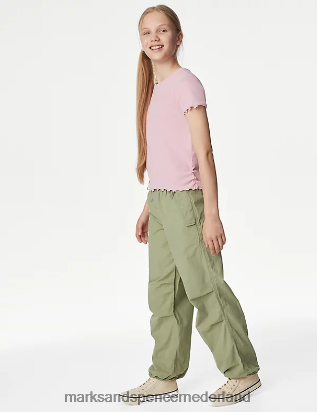 Marks & Spencer kinderen katoenrijk T-shirt met ruches roze kleding N8VZP9380