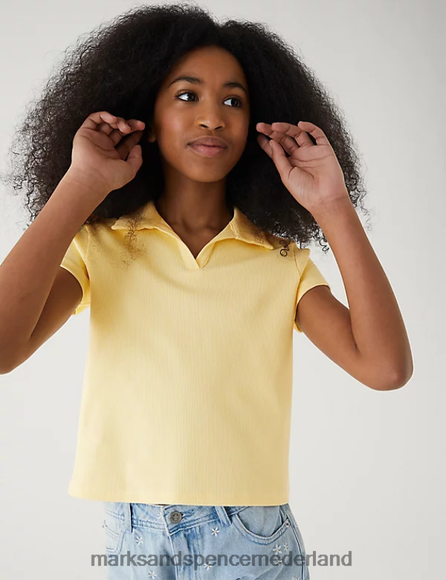 Marks & Spencer kinderen katoenrijk geribbeld t-shirt geel kleding N8VZP9886