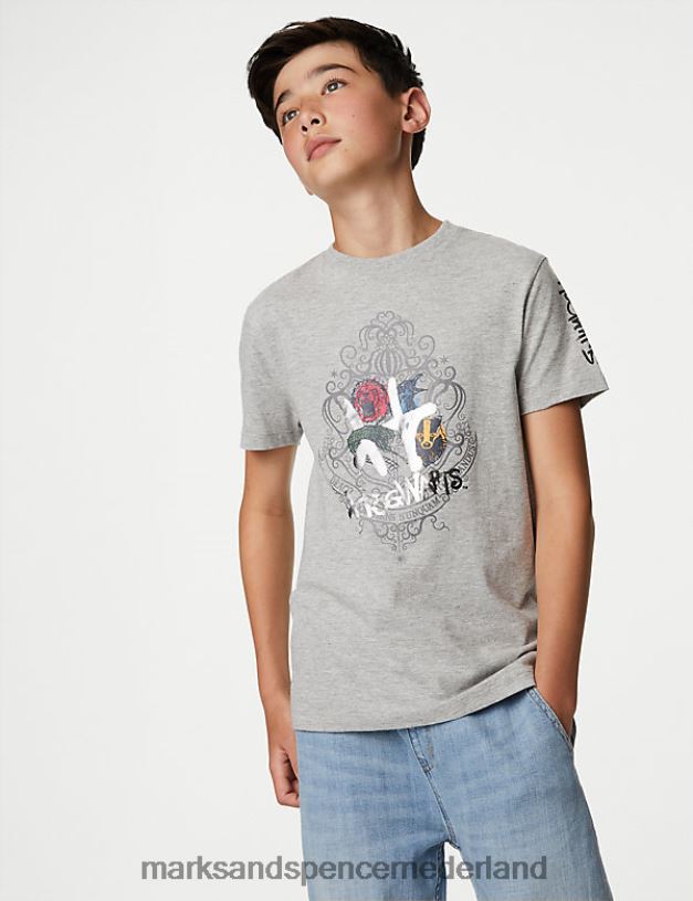 Marks & Spencer kinderen katoenrijk harry potter graffiti t-shirt lichtgrijs kleding N8VZP8123