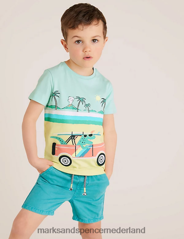 Marks & Spencer kinderen puur katoenen dinosaurus t-shirt multi kleding N8VZP8756