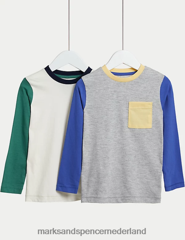 Marks & Spencer kinderen 2 stuks katoenrijke tops met kleurblokken multi kleding N8VZP7842