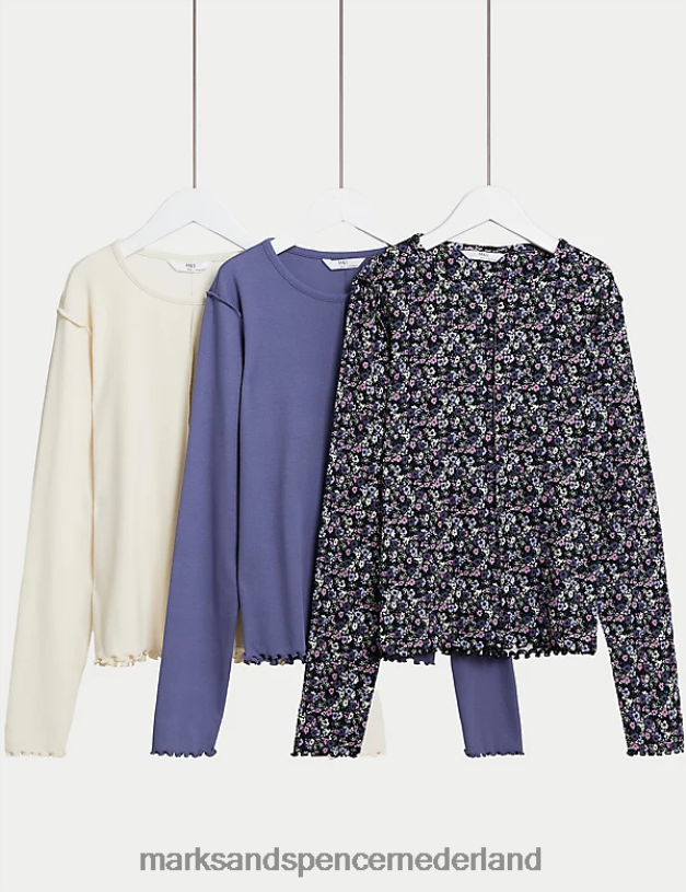 Marks & Spencer kinderen 3 stuks katoenrijke tops multi kleding N8VZP9018