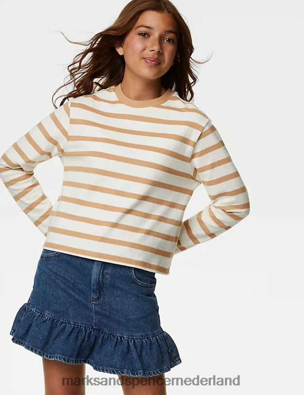Marks & Spencer kinderen Gestreept topje van puur katoen bruin mengsel kleding N8VZP9287