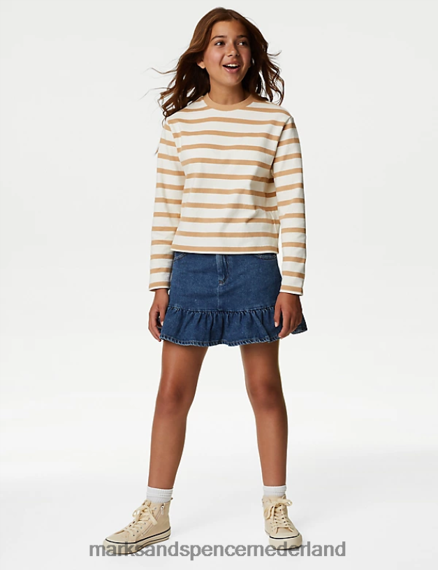 Marks & Spencer kinderen Gestreept topje van puur katoen bruin mengsel kleding N8VZP9287