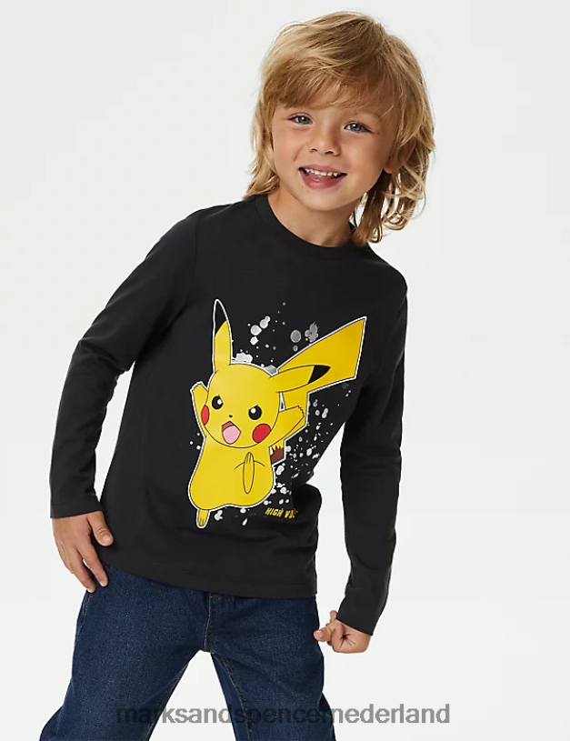 Marks & Spencer kinderen Puur katoenen Pokemon-topje houtskool kleding N8VZP8072