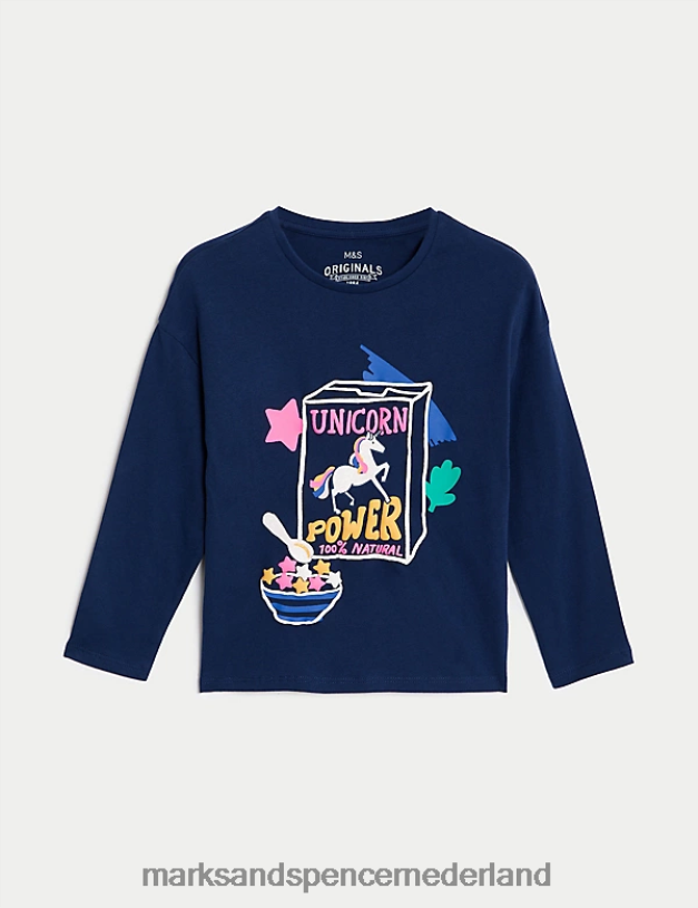 Marks & Spencer kinderen Top van puur katoen met eenhoornprint en glitter indigo kleding N8VZP9026
