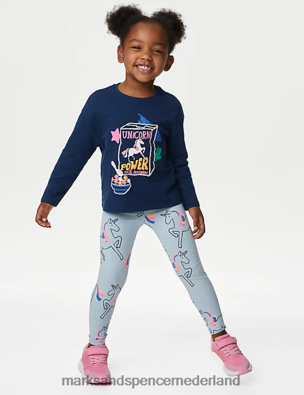 Marks & Spencer kinderen Top van puur katoen met eenhoornprint en glitter indigo kleding N8VZP9026