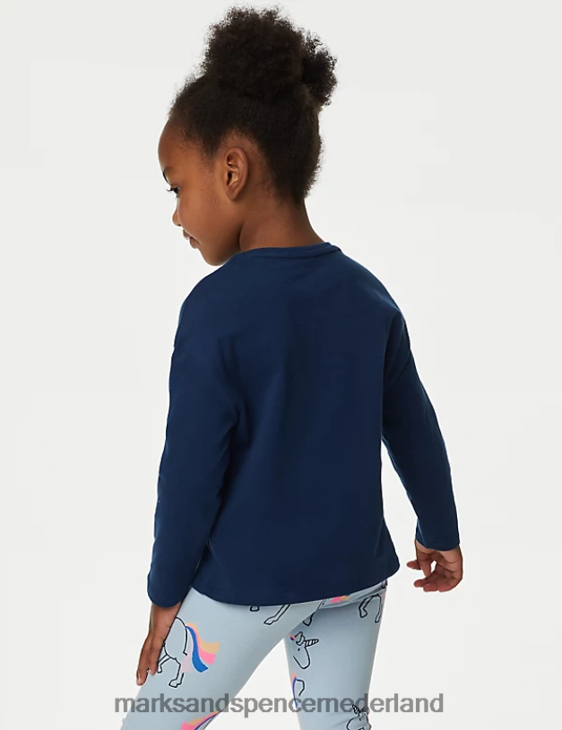 Marks & Spencer kinderen Top van puur katoen met eenhoornprint en glitter indigo kleding N8VZP9026