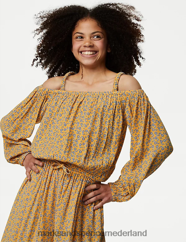 Marks & Spencer kinderen bloemen topje oranje mengsel kleding N8VZP9170