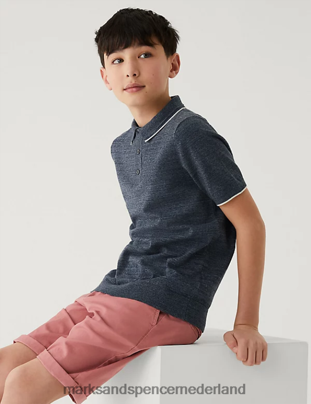 Marks & Spencer kinderen katoenrijk gebreid poloshirt marine kleding N8VZP8197