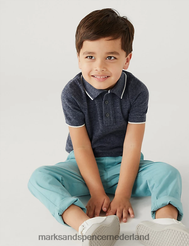 Marks & Spencer kinderen katoenrijk gebreid poloshirt marine kleding N8VZP8219