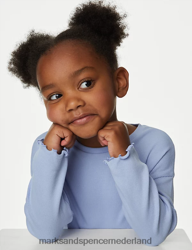 Marks & Spencer kinderen katoenrijke geribde top blauw kleding N8VZP9395