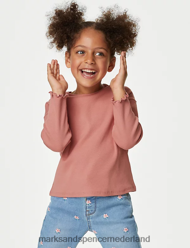 Marks & Spencer kinderen katoenrijke geribde top roze kleding N8VZP9108