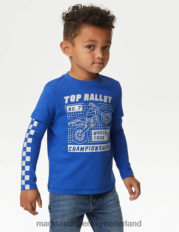 Marks & Spencer kinderen motortop van puur katoen blauw mengsel kleding N8VZP7834