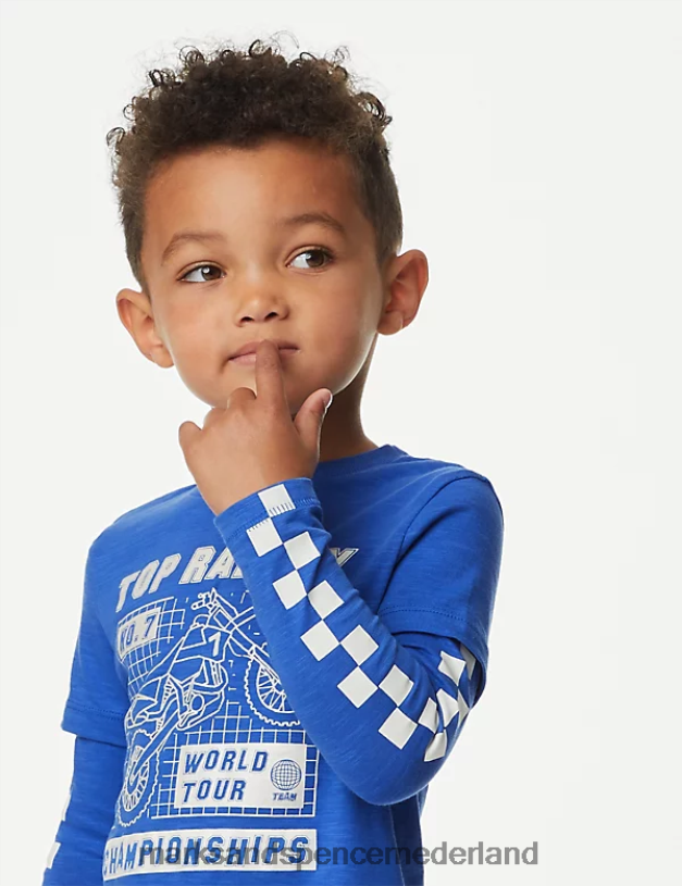 Marks & Spencer kinderen motortop van puur katoen blauw mengsel kleding N8VZP7834