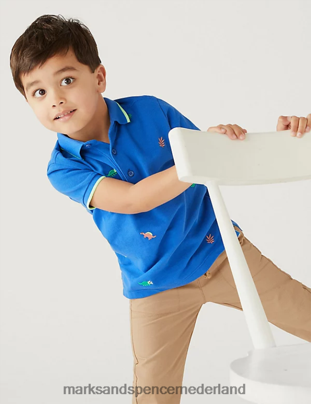 Marks & Spencer kinderen puur katoenen dinosauruspoloshirt blauw mengsel kleding N8VZP8375