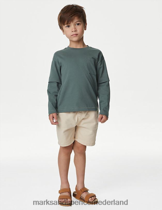 Marks & Spencer kinderen puur katoenen topje donkere salie kleding N8VZP8266
