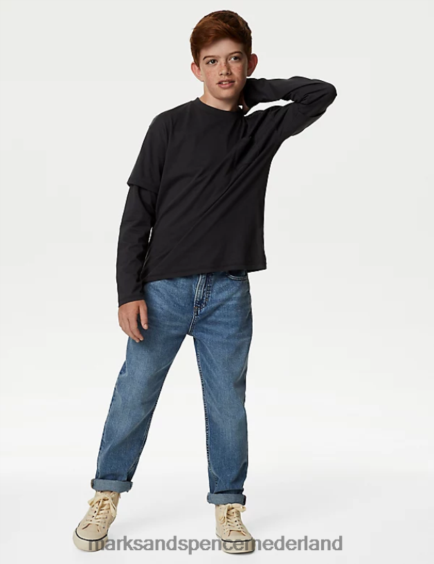 Marks & Spencer kinderen top van puur katoen met nepmouwen koolstof kleding N8VZP8279