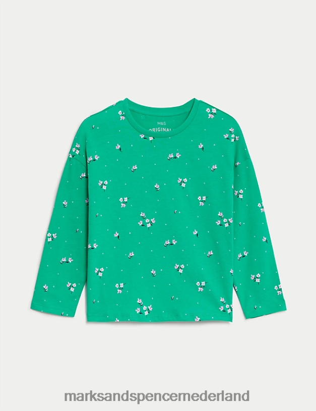 Marks & Spencer kinderen top van zuiver katoen met bloemenprint groene mix kleding N8VZP9420