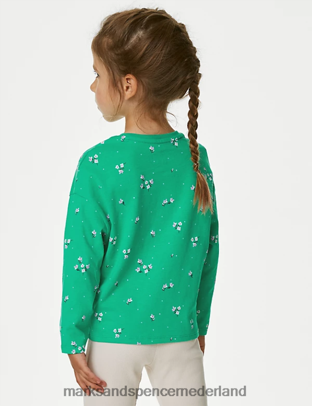 Marks & Spencer kinderen top van zuiver katoen met bloemenprint groene mix kleding N8VZP9420