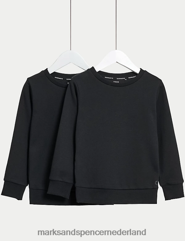 Marks & Spencer kinderen 2 stuks katoenrijke schoolsweatshirts zwart kleding N8VZP7814