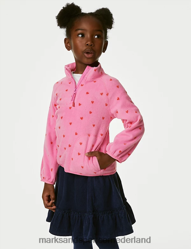 Marks & Spencer kinderen Fleece top met hartprint en rits roze mix kleding N8VZP9005