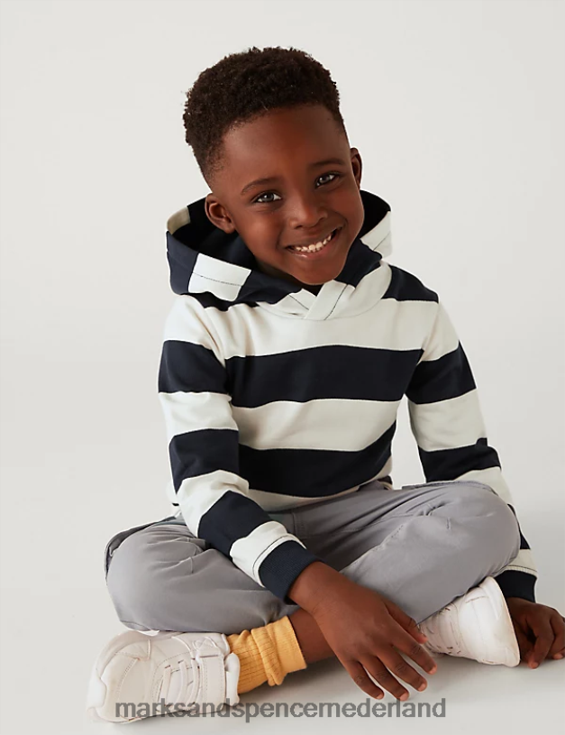 Marks & Spencer kinderen Gestreepte hoodie van puur katoen marine mix kleding N8VZP8077