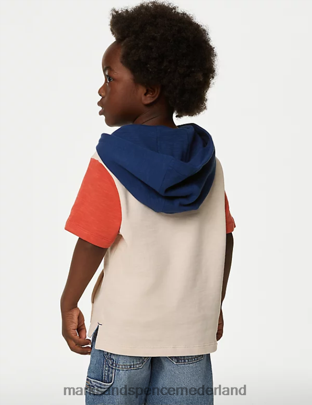 Marks & Spencer kinderen Hoodie van puur katoen met korte mouwen crème mix kleding N8VZP8092