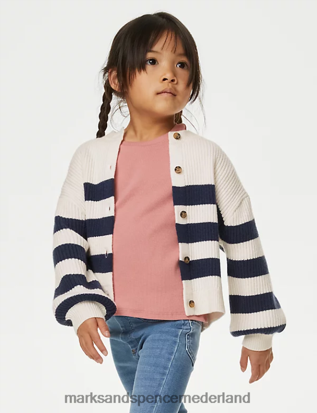 Marks & Spencer kinderen gebreid gestreept vest indigo-mix kleding N8VZP8904