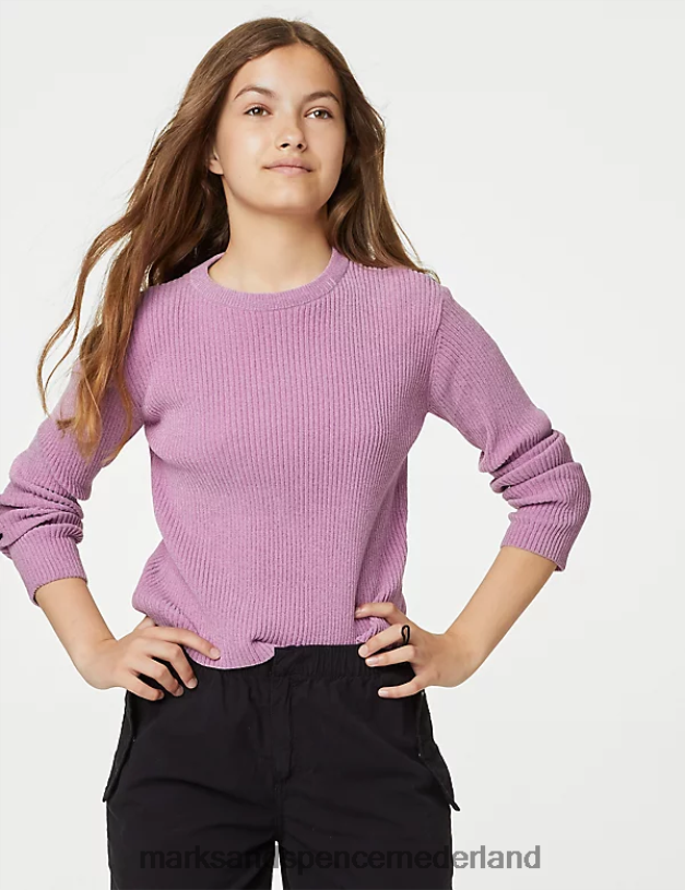 Marks & Spencer kinderen gebreide gestreepte trui roze kleding N8VZP9837