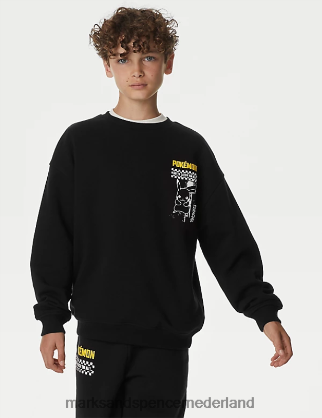 Marks & Spencer kinderen katoenrijk Pokemon-sweatshirt zwarte mix kleding N8VZP7989