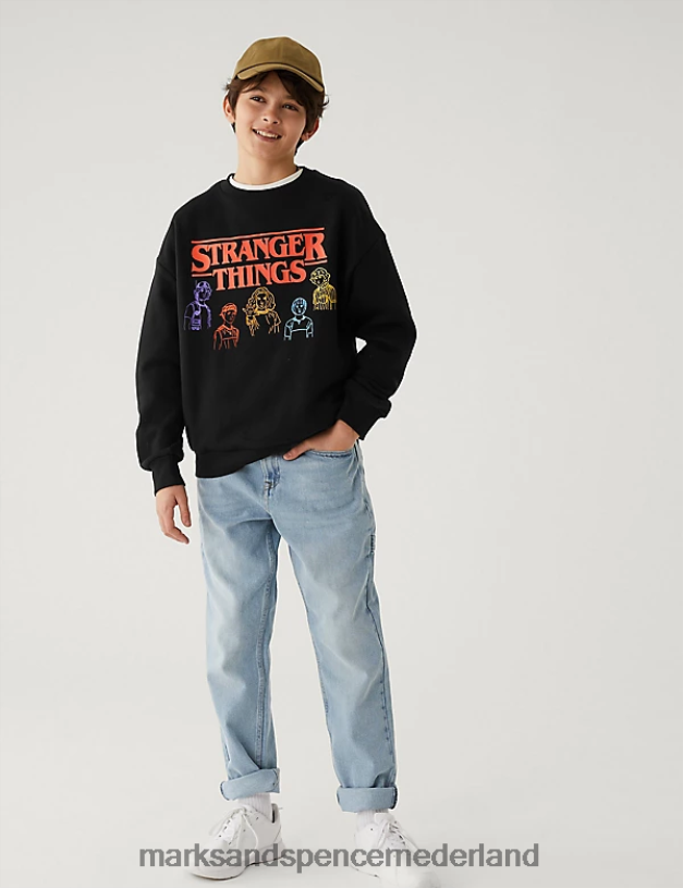 Marks & Spencer kinderen katoenrijk Stranger Things sweatshirt zwart kleding N8VZP8173