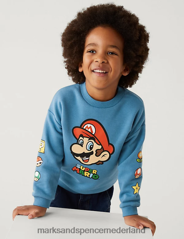 Marks & Spencer kinderen katoenrijk Super Mario-sweatshirt blauw kleding N8VZP7897