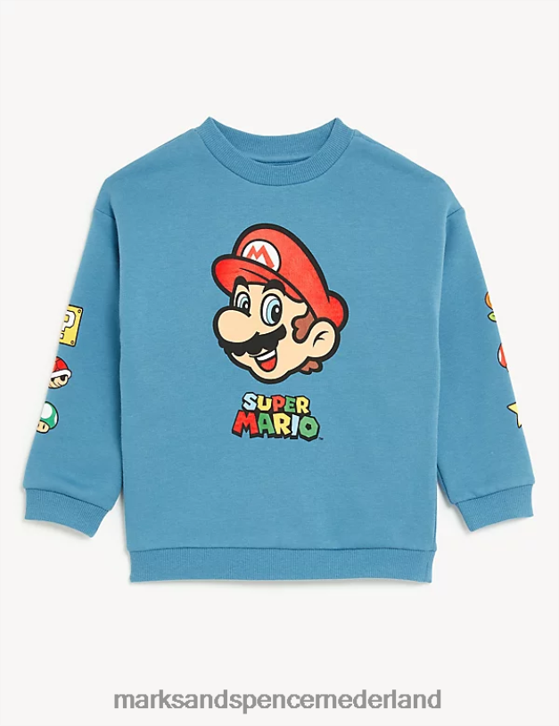 Marks & Spencer kinderen katoenrijk Super Mario-sweatshirt blauw kleding N8VZP7897