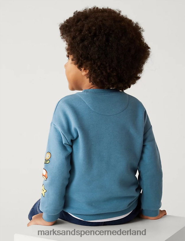 Marks & Spencer kinderen katoenrijk Super Mario-sweatshirt blauw kleding N8VZP7897