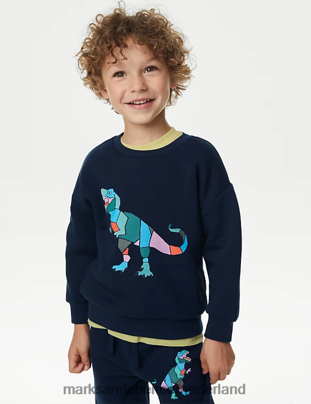 Marks & Spencer kinderen katoenrijk dinosaurussweatshirt marine mix kleding N8VZP7859